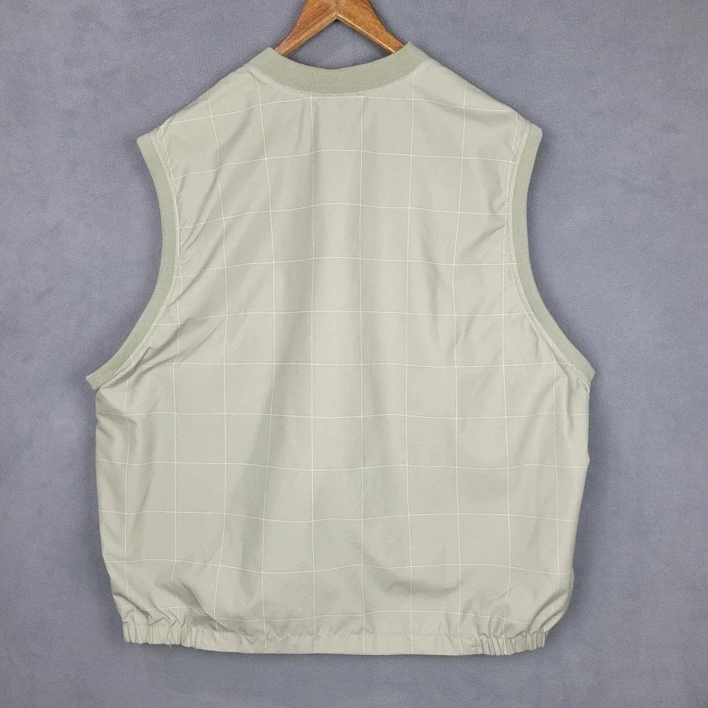 Dockers‎ Golf Windbreaker Vest Mens L Green Windowpane Plaid Lined Side Zipper
